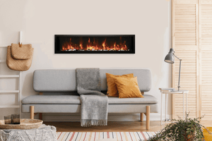 Amantii Symetry Xtra Slim electric fireplace on a living room wall
