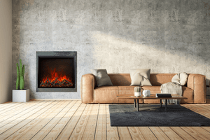 Amantii TRD Bespoke electric fireplace shown in a  modern living room