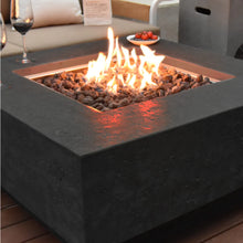 Load image into Gallery viewer, Elementi Manhattan fire pit table in dark grey. Closeup with flames