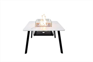 Elementi Plus Helsinki Marble Porcelain Gas Fire Dining Table- Square-Modern Farmhouse Style OFP302BW