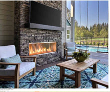 Load image into Gallery viewer, Lanai 60 inch fireplace on a covered patio with clean face trim