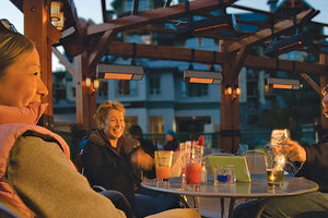 supreme shwank patio heater shown outdoors at a commercial space