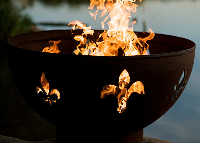 Fire Pit Art - Gas and Wood Fire Pit- Fleur de Lis