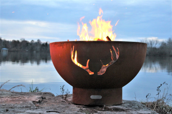 Fire Pit Art - Gas and Wood Fire Pit- Antlers
