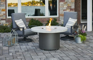 The Outdoor GreatRoom Company Outdoor Beacon Round Fire Table-Pub/Chat Height White Onyx BC-20-WO