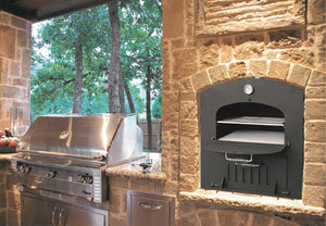 Tuscan Chef medium pizza oven built into an outdoor kitchen