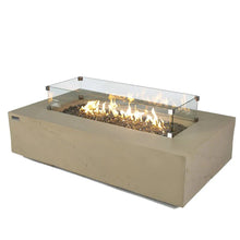 Load image into Gallery viewer, Elementi Plus Colorado fire table with windguard and flame on a white background