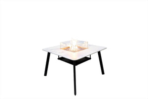 Elementi Plus Helsinki  Marble Porcelain Gas Fire Dining Table- Square-Modern Farmhouse Style OFP302BW