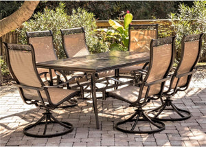 Hanover -Monaco 7-Piece Dining Set w/ Six Swivel Rockers & 68 X 40 In. Tile Dining Table  -MONDN7PCSW-6