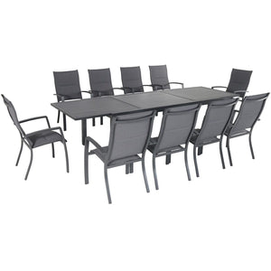 Hanover - Naples 11-Piece Outdoor Dining Set w/ 10 Sling Chairs In Gray + 40" X 118" Expandable Dining Table | NAPDN11PCHB-GRY
