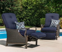 Load image into Gallery viewer, Hanover -Ventura Luxury Outdoor Recliner in Navy w/Pillow, All-weather, Resin Weave VENTURAREC-NVY