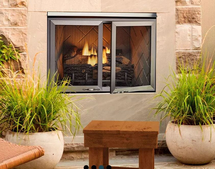 Majestic Vesper Gas Outdoor Fireplace Stainless Steel Operable Mesh Screen Doors   VOFBSD-42