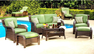 Hanover - Strathmere 6-Piece Seating Set + Coffee Table In Cilantro Green Wicker  STRATHMERE6PC