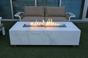 Elementi Plus Carrara Marble/Porcelain Fire Table-Contemporary  OFP121BW