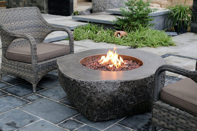 Elementi Fiery Rock Gas Rustic/Natural Look Concrete Round Fire Table- OFG147