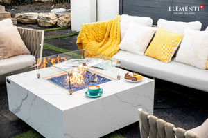 Elementi Plus Bianco White Marble/Porcelain Fire Table-Contemporary OFP103BW