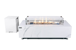Elementi carrara fire table with flame, wind guard and tank cover