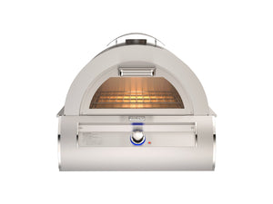 Fire Magic echelon pizza oven shown with a white backround