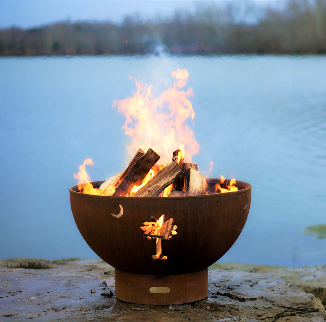 Fire Pit Art - Gas and Wood Fire Pit- Tropical Moon