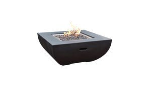 Modeno by Elementi Aurora fire pit table shown with a flame on a white background
