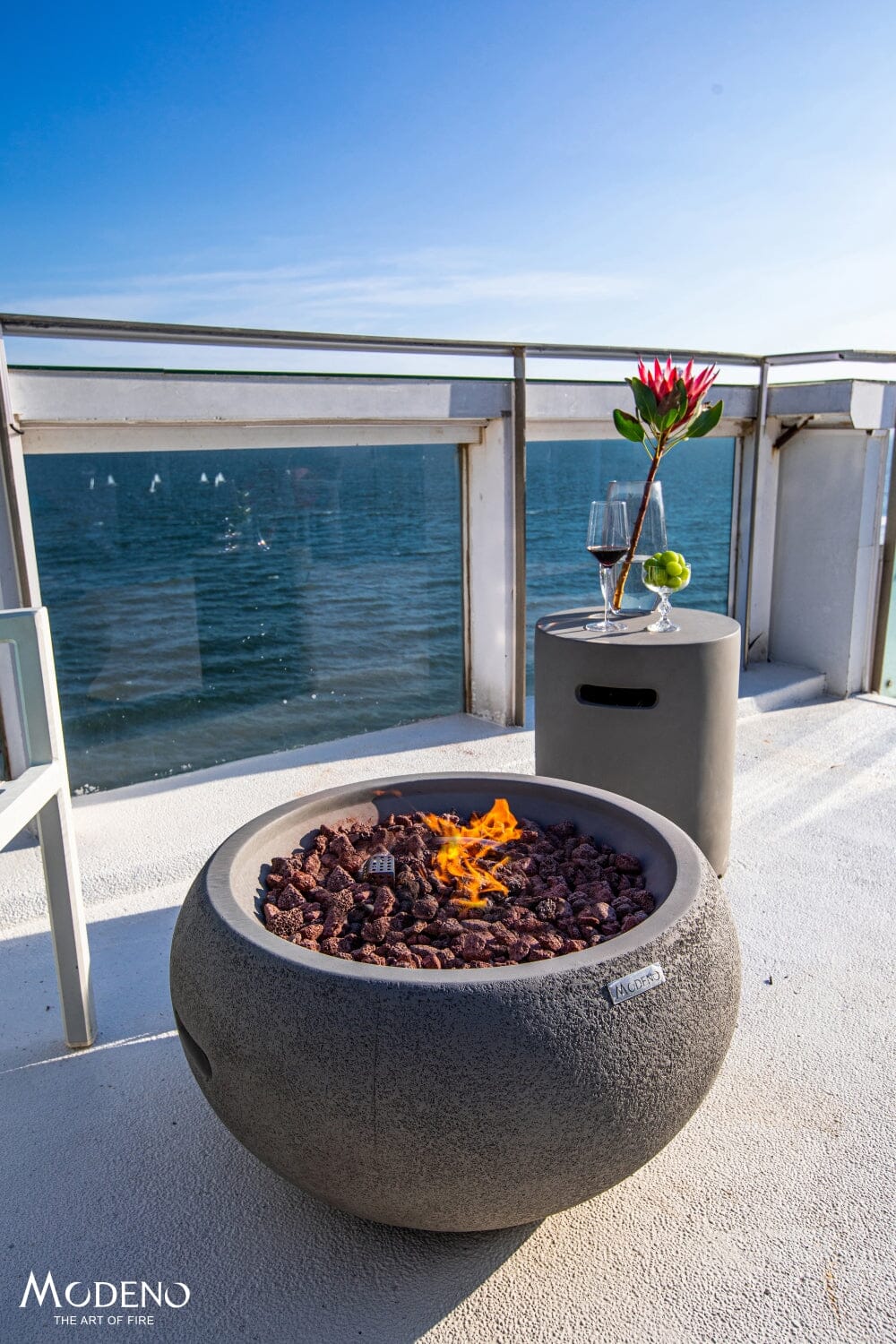 Modeno by Elementi - Newbridge Round Gas Grey Concrete Fire Bowl- Modern OFG138