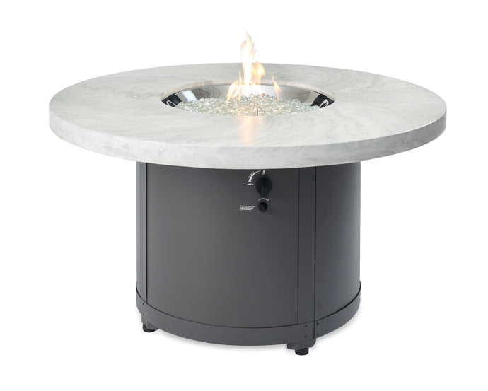 The Outdoor GreatRoom Company Outdoor Beacon Round Fire Table-Pub/Chat Height White Onyx BC-20-WO